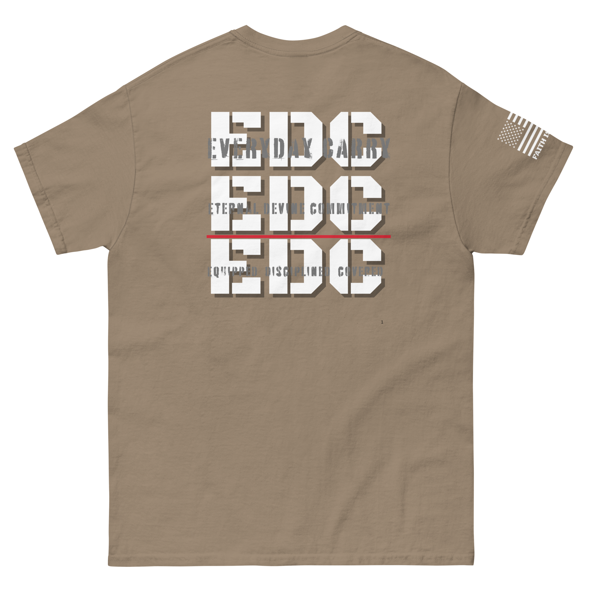 EDC tee from FFO’s Spiritual Special Ops collection featuring Thin Red Line detail — design highlights triple meaning